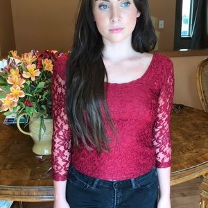Red lace quarter sleeve top from Material Girl
